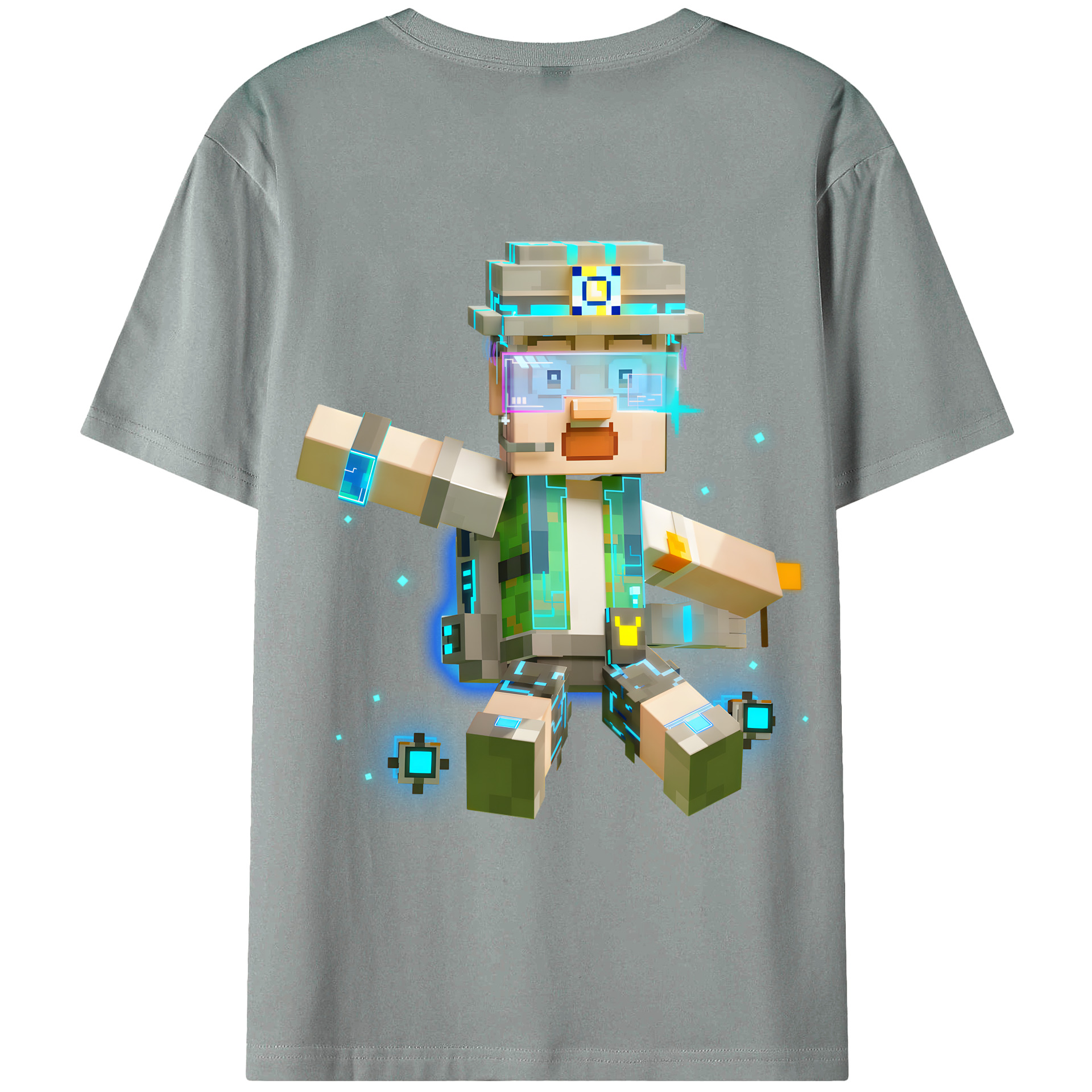 （画像用） マインクラフト ブロックの世界 Minecraft MC Block world 綿100％ メンズ半袖Tシャツ（バックプリント） 通気性